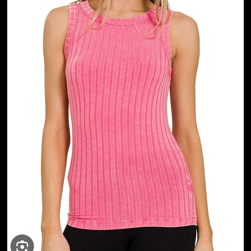Zenana Outfitters Vibrant Pink Ribbed Tank Top